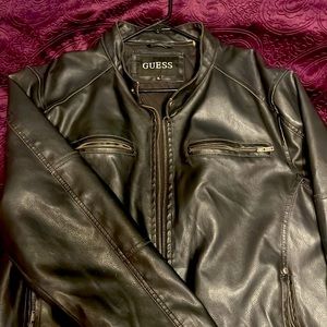 LEATHER BLACK Jacket SEXY!  XL GUESS